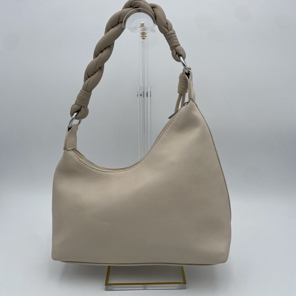Asymmetrical Shoulder Bag Braided Strap Hobo Purse Cream Beige Vegan Leather